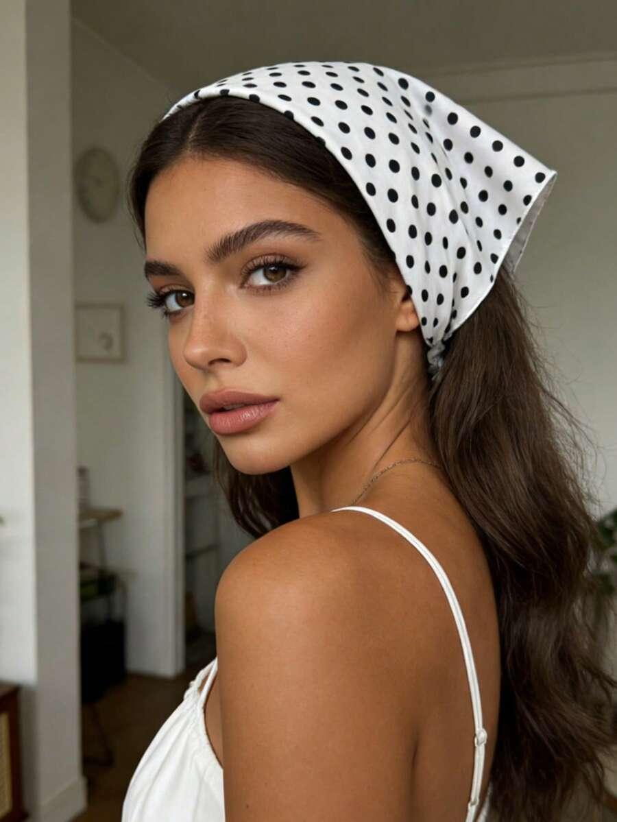 SHEIN BIAŁA CHUSTKA NA GŁOWĘ GROSZKI S07__95X35