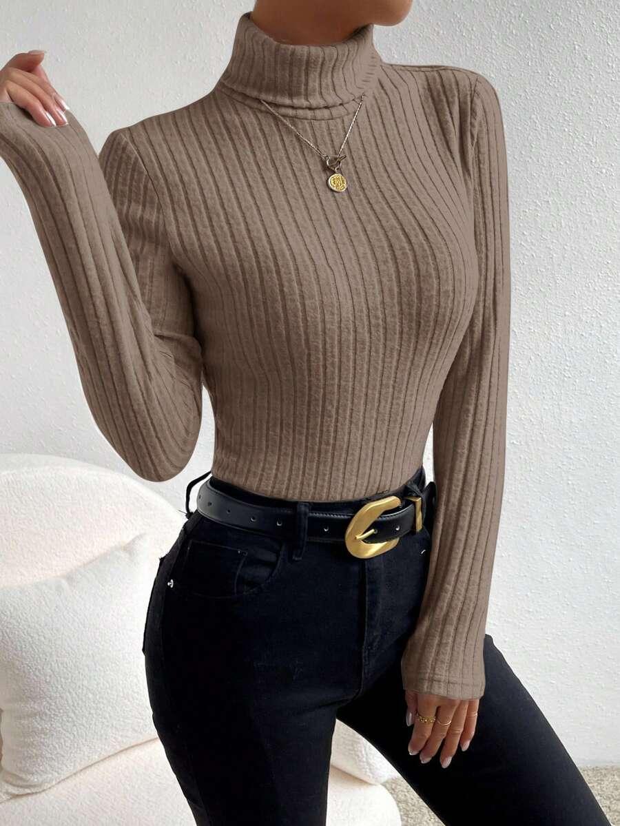 SHEIN BEŻOWA BLUZKA Z DŁUGIM RĘKAWEM PRĄŻKI PK01__S