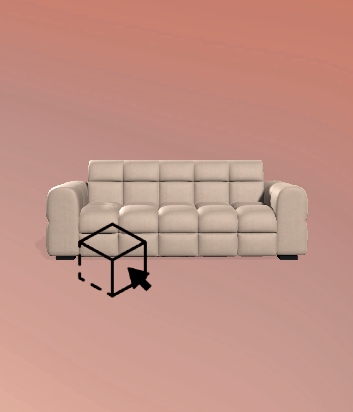 Konfigurator 3D sofy modułowej Quatro II z charakterystycznymi elementami