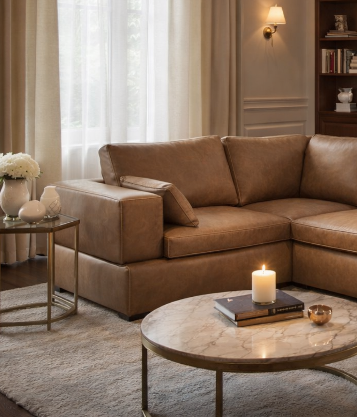 Kanapa Rancho w ekoskórze osadzona w przytulnym salonie