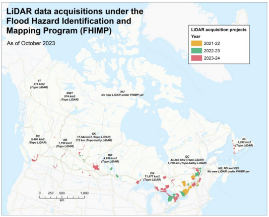 map - LiDAR data acquisitions under the Flood Hazard Indentification & Mapping Program (FHIMP), Canada, October 2023