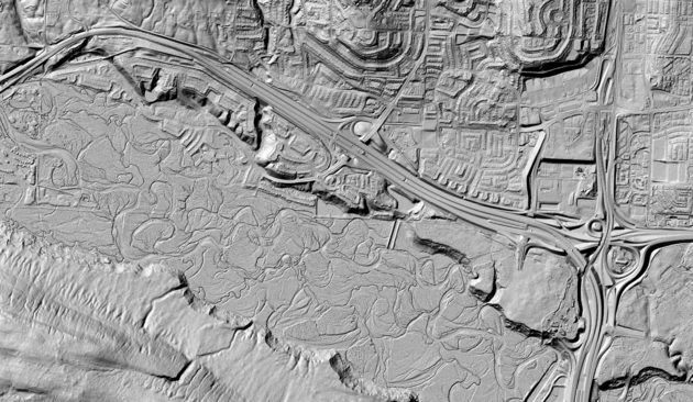 map / image - hillshade - alluvial valley - high resolution elevation data HRDEM, Canada