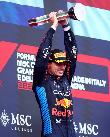 Max, celebrating on the podium in Imola.