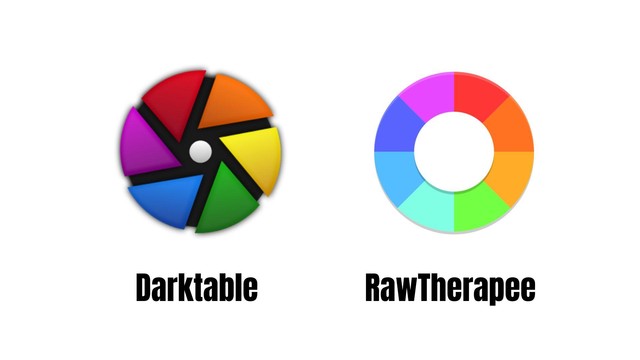 The Darktable logo and the RawTherapee logo on a white background.