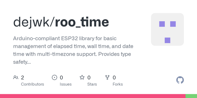 Arduino-compliant ESP32 library for basic management of elapsed time, wall time, and date time with multi-timezone support. Provides type safety around time intervals and different time units, guar...