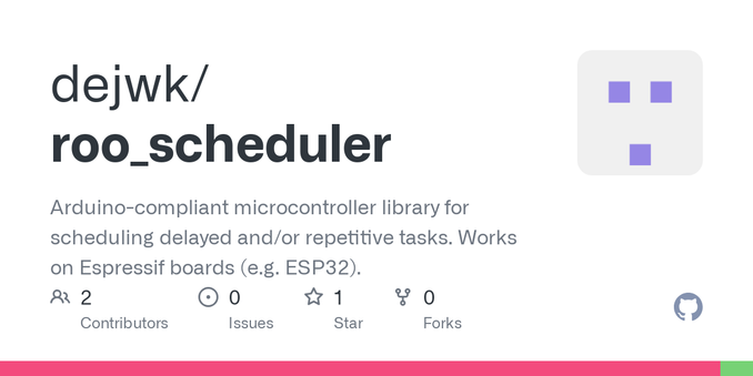 Arduino-compliant microcontroller library for scheduling delayed and/or repetitive tasks. Works on Espressif boards (e.g. ESP32). - dejwk/roo_scheduler