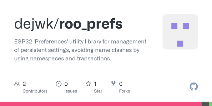 ESP32 'Preferences' utility library for management of persistent settings, avoiding name clashes by using namespaces and transactions. - dejwk/roo_prefs