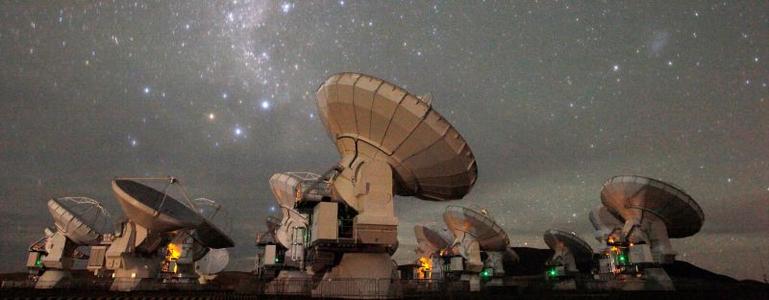 The antennas of the Atacama Large Millimeter/submillimeter Array (ALMA) scrutinize the mysteries of the universe 24 hours a day.