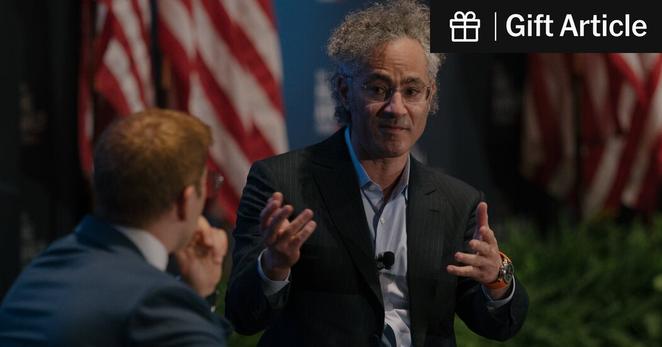 Alex Karp, a co-founder and the chief executive of Palantir, at a forum in Washington in April. The Trump administration has expanded Palantir’s work across the federal government.