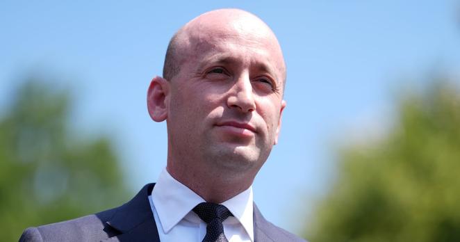Deputy Chief of Staff Stephen Miller speaking to reporters outside the outside the White House on May 30, 2025 as Democrats taunted him over his wife going to work for Elon Musk.