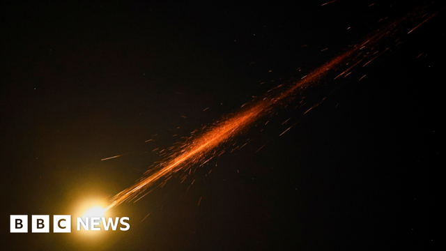 Missiles launched from Iran are intercepted as seen from Ashkelon, Israel