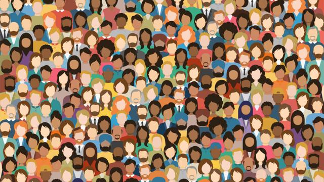 Illustration of a Multicultural Crowd of People. Group of different men and women. Young, adult and older peole. European, Asian, African and Arabian People