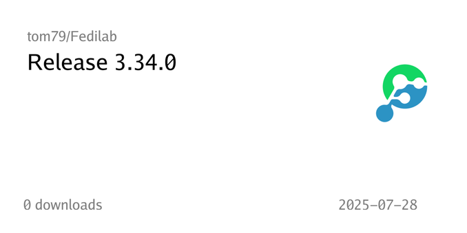 Summary card of an release titled "Release 3.34.0" in repository tom79/Fedilab