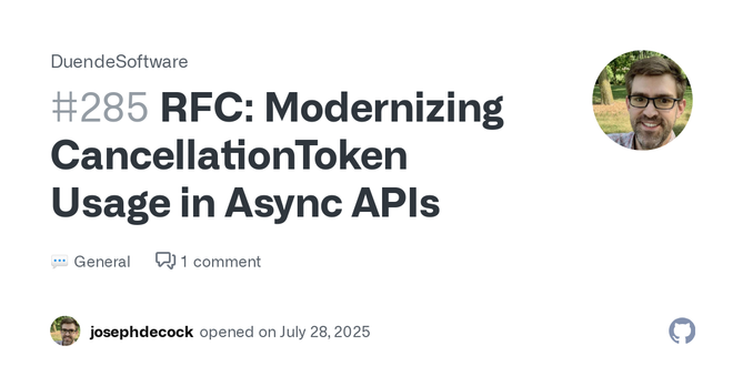 Hey everyone, We're considering a significant change to how IdentityServer handles asynchronous operations, and we need your feedback before moving forward. TL;DR: We want to add CancellationToken ...