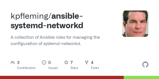 A collection of Ansible roles for managing the configuration of systemd-networkd. - kpfleming/ansible-systemd-networkd