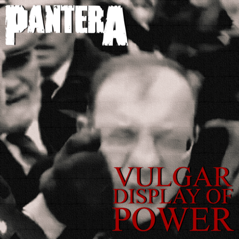 Twarz Kamińskiego uderzona przez Macierewicza w trakcie przepychanki ze strażą marszałkowską. Doklejone są napisy "Pantera - Vulgar Display of Power"