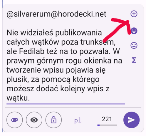 To samo, ale w interfejsie Fedilabu. Pokazuję strzałką