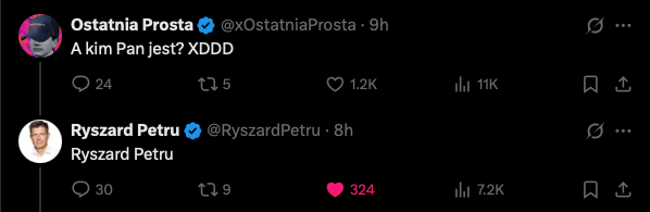 Ostatnia Prosta na X (dawniej Twitter): A kim Pan jest? XDDD
Ryszard Petru odpowiada: Ryszard Petru