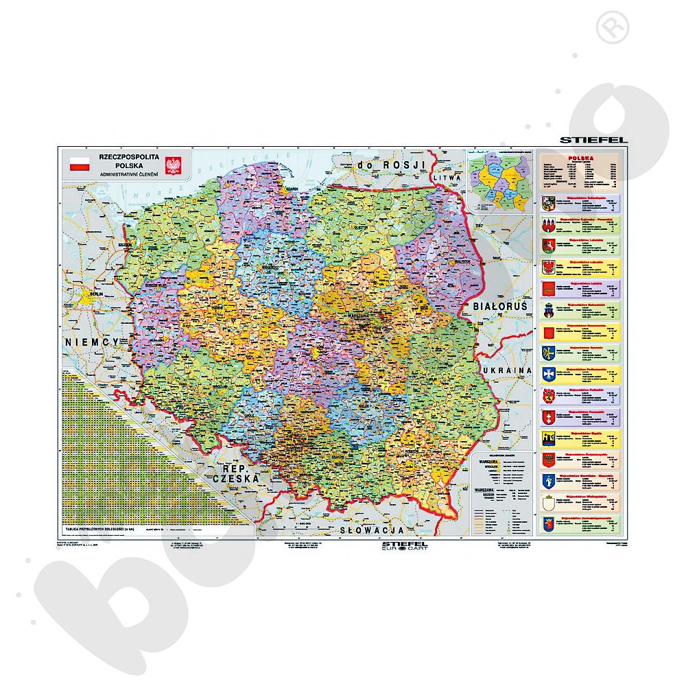 Polska - dwustronna mapa administracyjna/konturowa 160 x 120 cm