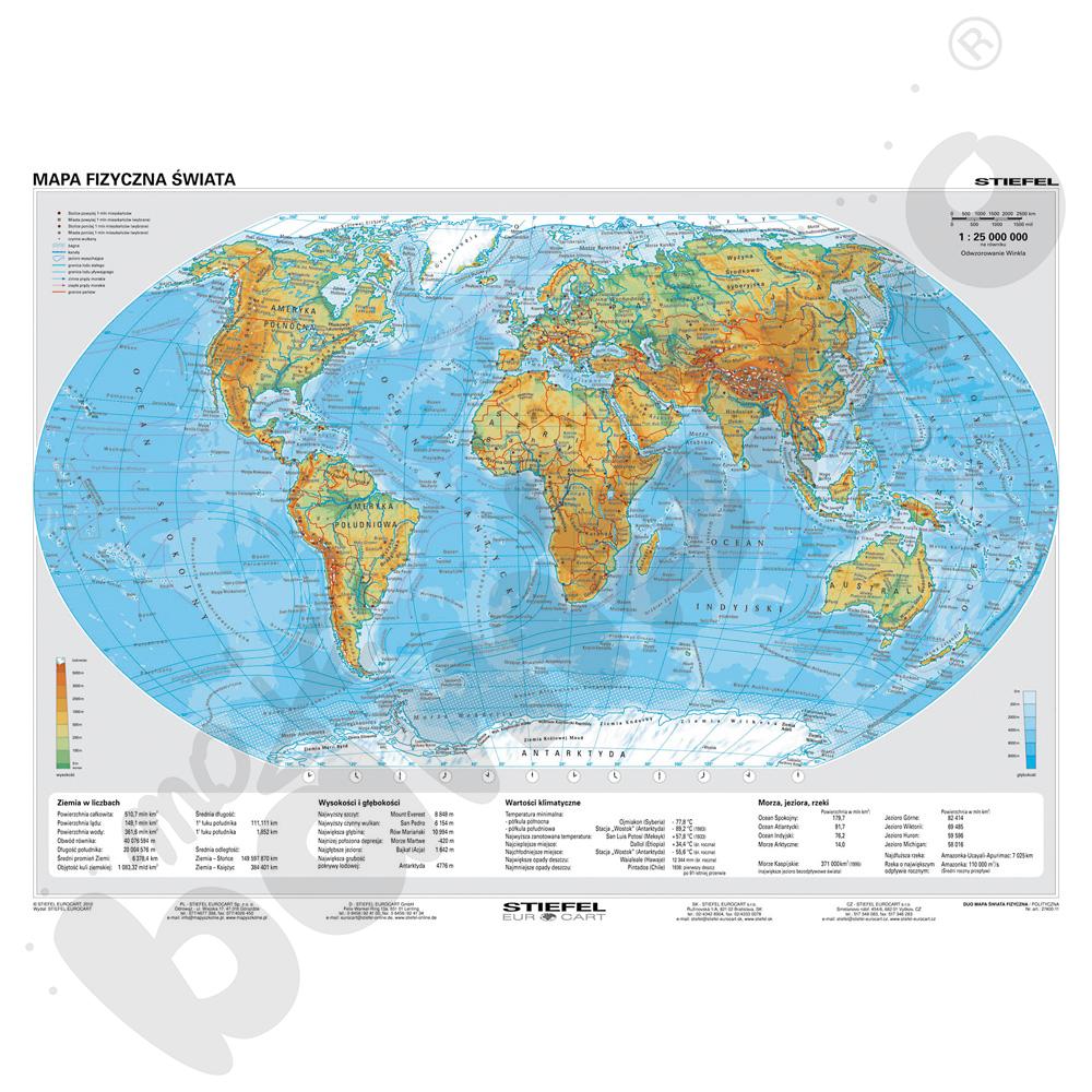 Świat - dwustronna mapa fizyczna/polityczna 160 x 120 cm