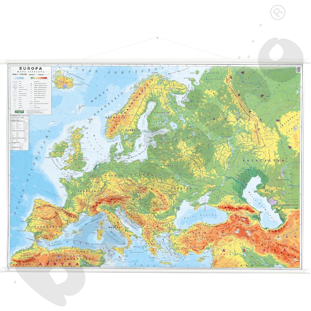 Europa - dwustronna mapa fizyczna/konturowa, 190 x 140 cm 