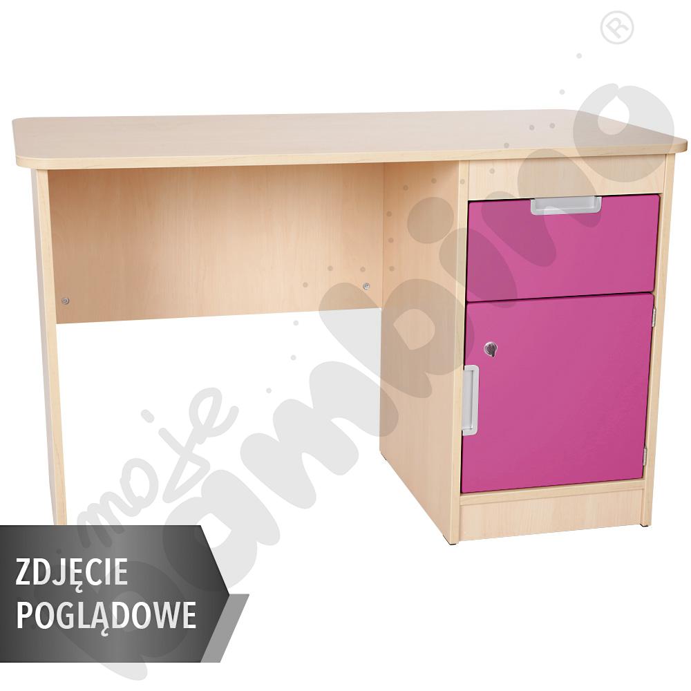 Quadro - biurko z szufladą i szafką 90, cichy domyk  - ciemnoróżowe, w białej skrzyni