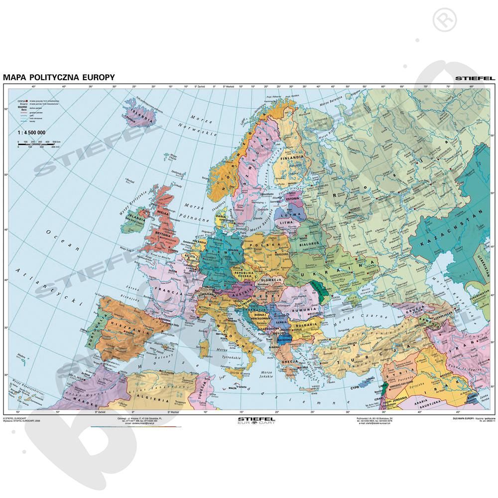 Europa - dwustronna mapa fizyczna/polityczna 160 x 120 cm