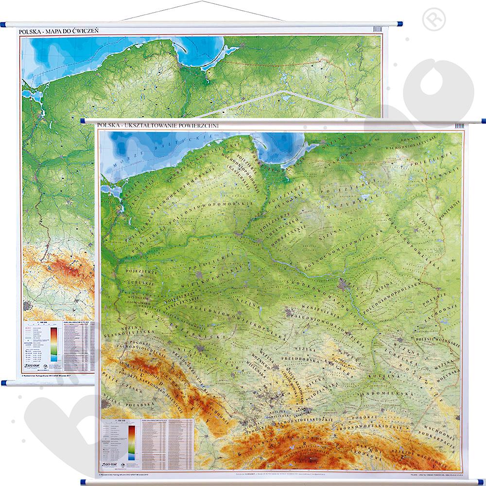 Polska - dwustronna mapa fizyczna/do ćwiczeń 145 x 140 cm