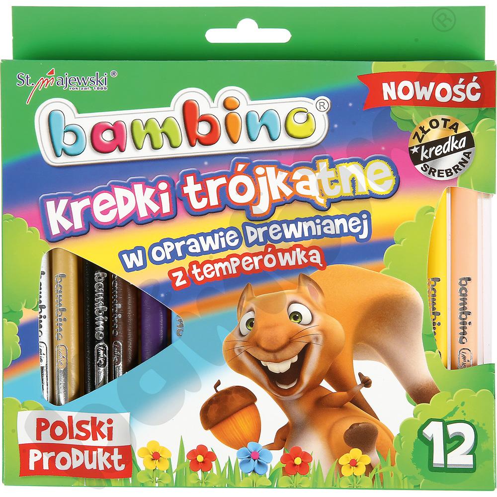 Kredki trójkątne Bambino w drewnianej oprawie - 12 szt.