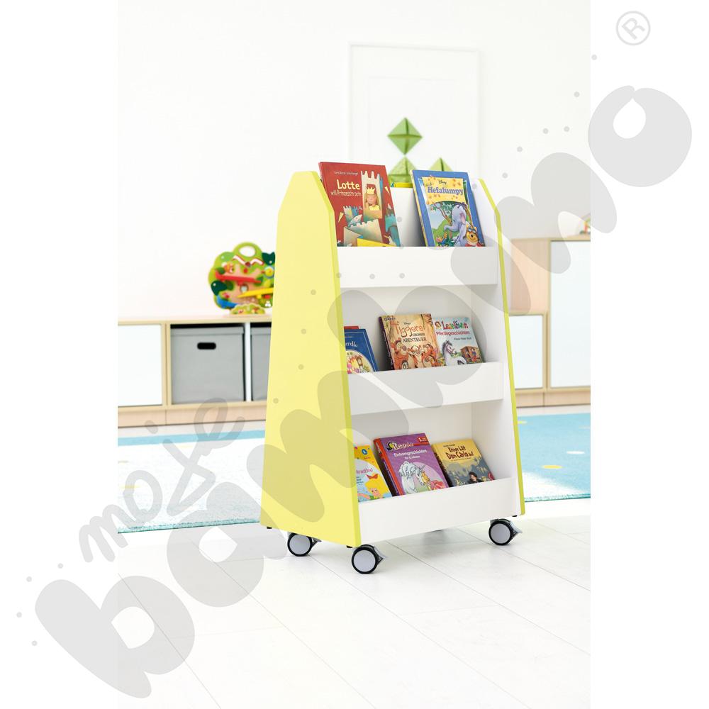 Quadro - dwustronna biblioteczka mobilna, limonkowa, w białej skrzyni