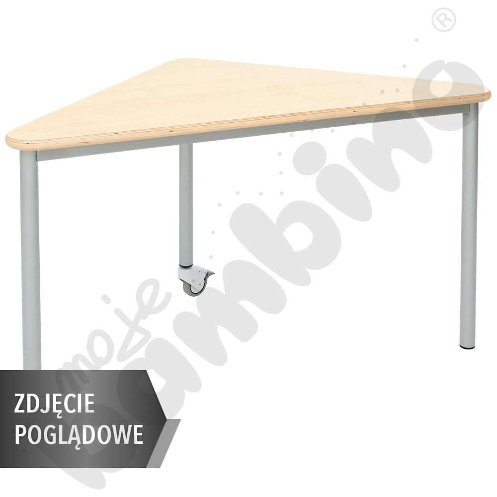 Stół Mila trójkątny 90x90x122, HPL - buk, zaokrąglony, rozm. 6 z kółkiem