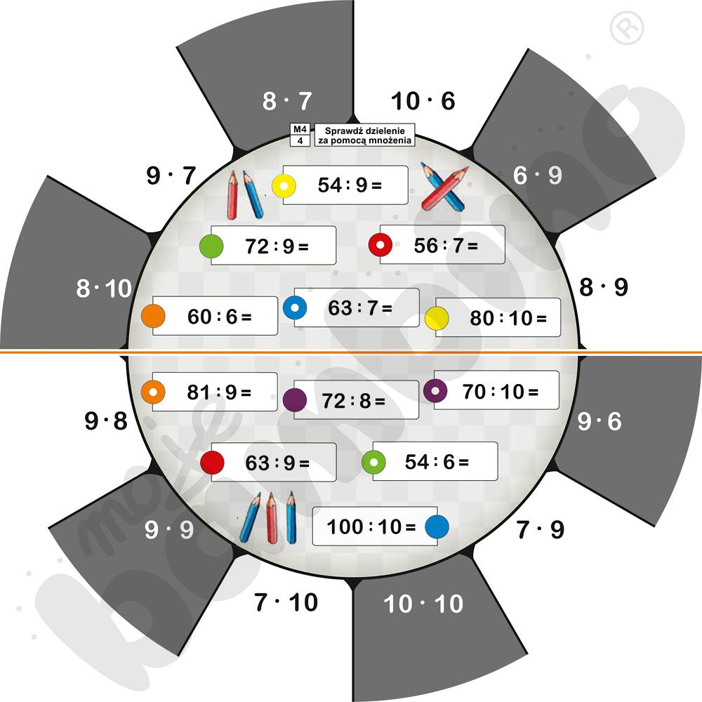 Tarcze ćwiczeń M4 - mnożenie i dzielenie w zakresie od 50 do 100