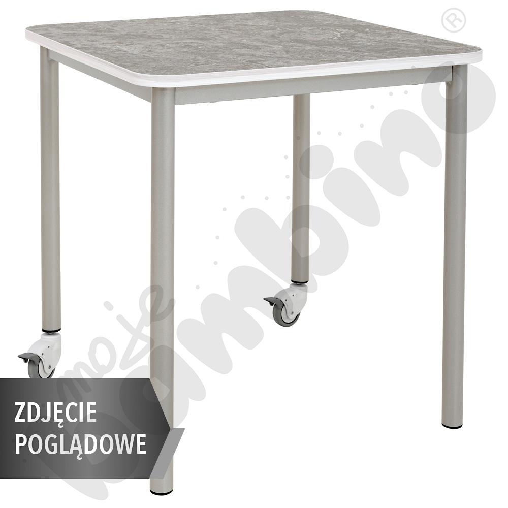 Stół Cichy kwadratowy 70x70, szary, zaokrąglony, rozm.2 z 2 kółkami