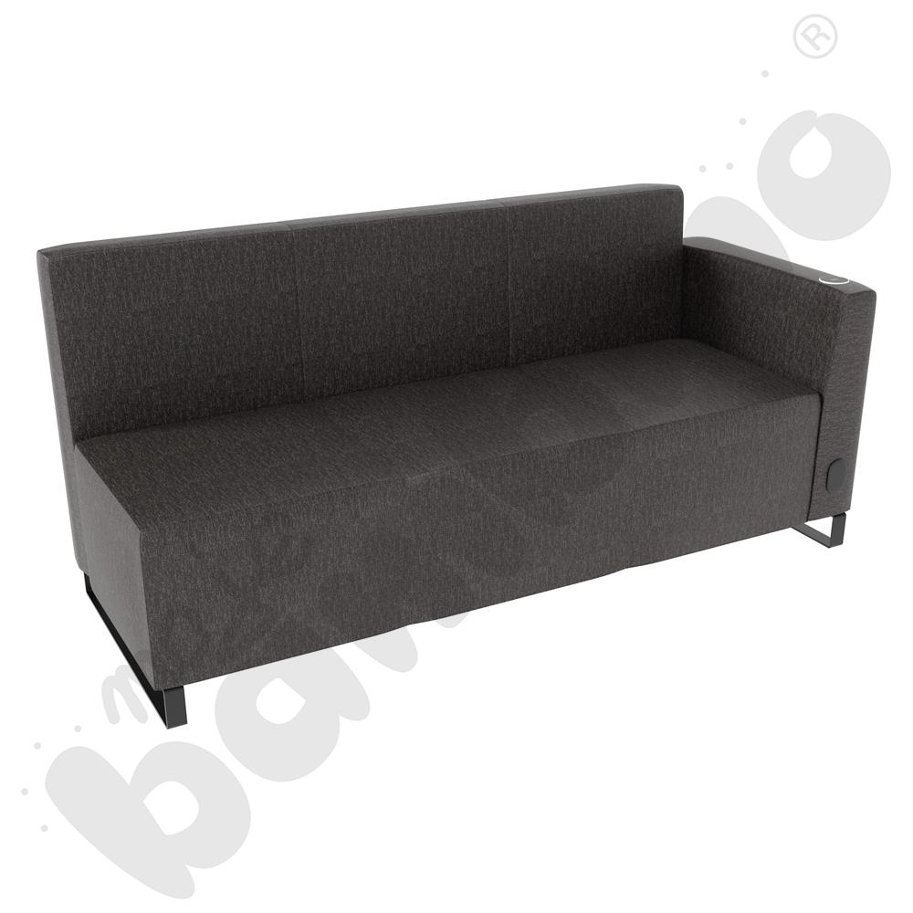 Sofa Universum 3-os. wys. 82 cm, bok niski prawy z gniazdkiem elektrycznym i indukcją, tkanina RO34