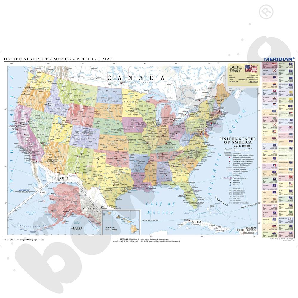 United States of America political - mapa w języku angielskim, 160 x 120 cm
