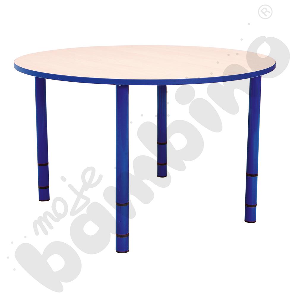 Stół Bambino okrągły z niebieskim obrzeżem z regulowaną wysokością