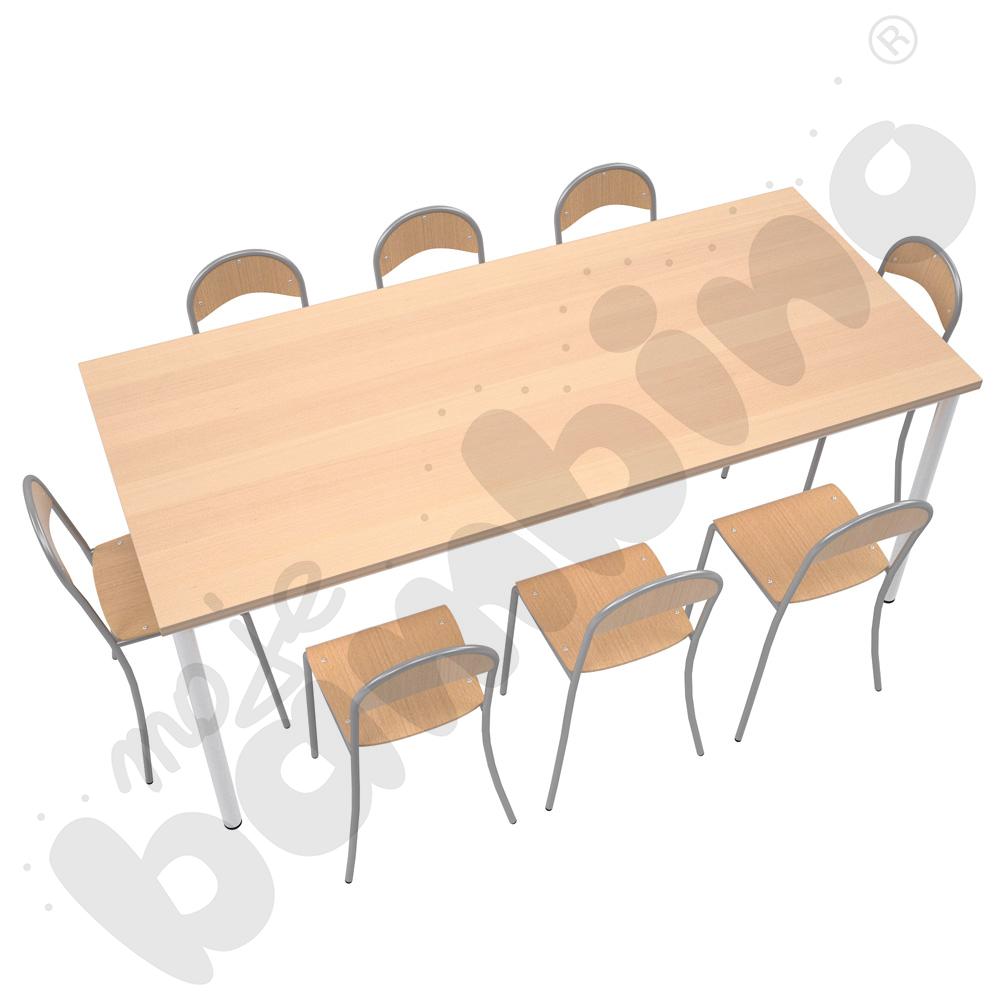 Stół Mila 180 x 80 klon z 8 krzesłami P aluminium, rozm. 6