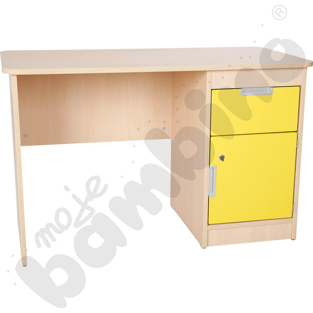 Quadro - biurko z szafką i 1 szufladą  - żółte, w klonowej skrzyni