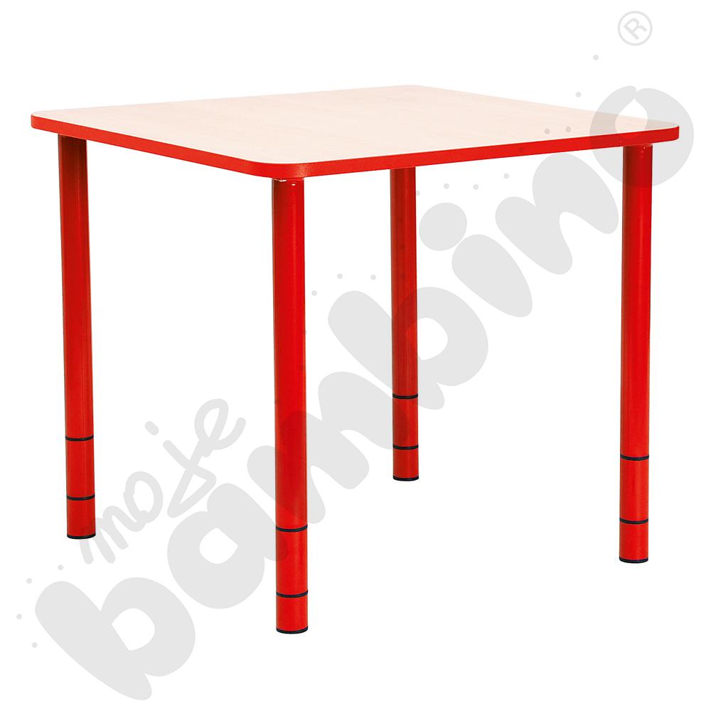 Stół Bambino kwadratowy z czerwonym obrzeżem z regulowanymi nogami