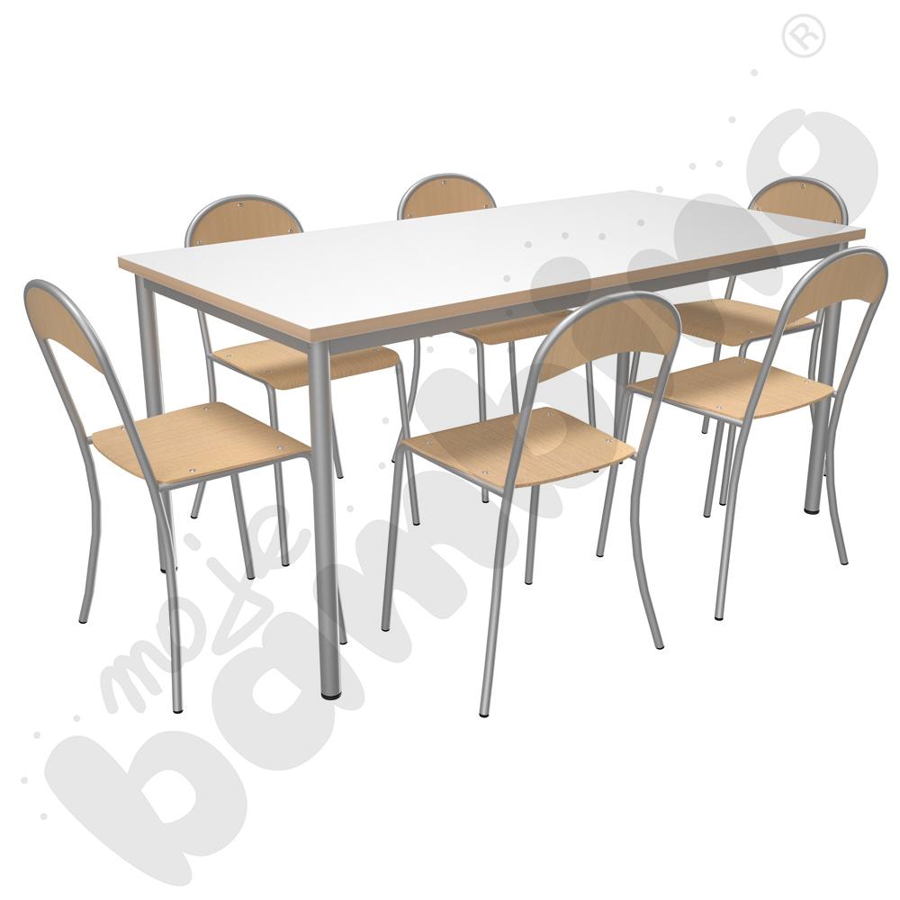 Stół Mila 160 x 80 biały z 6 krzesłami P aluminium, rozm. 6
