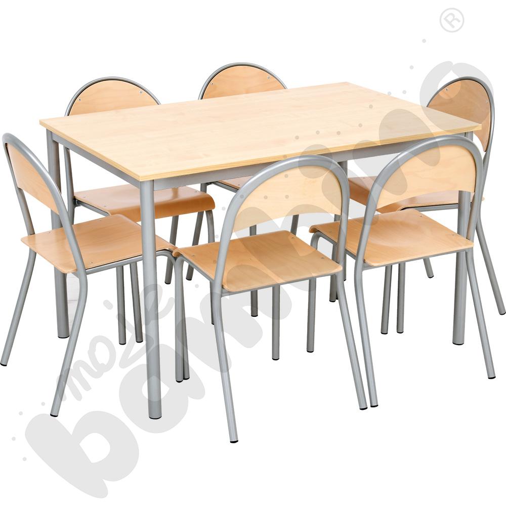 Stół Mila 120 x 80 klon z 6 krzesłami P aluminium, rozm. 6