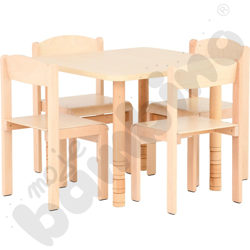 Stół kwadratowy brzoza z 4 krzesłami Tender bukowymi, rozm. 1