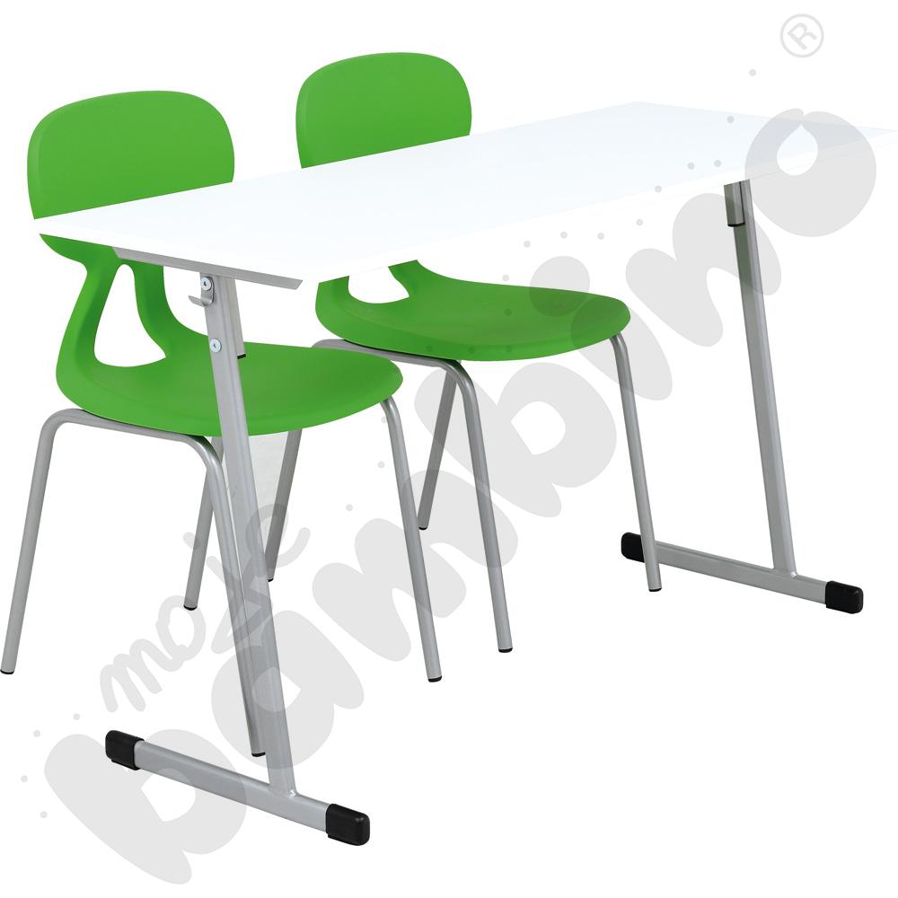 Stół T 2 os. z białym blatem z krzesłami Colores zielonymi, rozm. 6        
