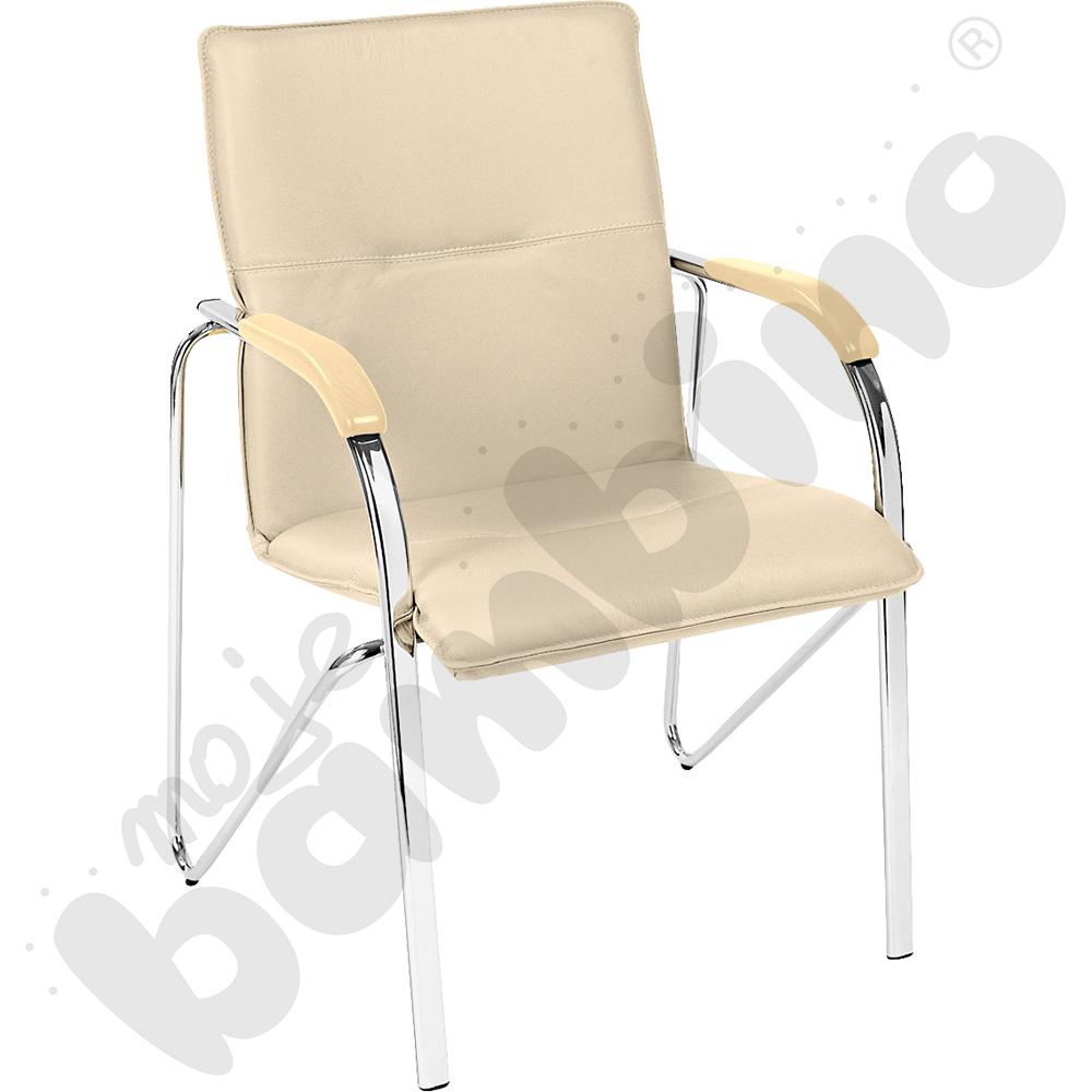 Krzesło Samba 4L beżowe z drewnianym podłokietnikiem