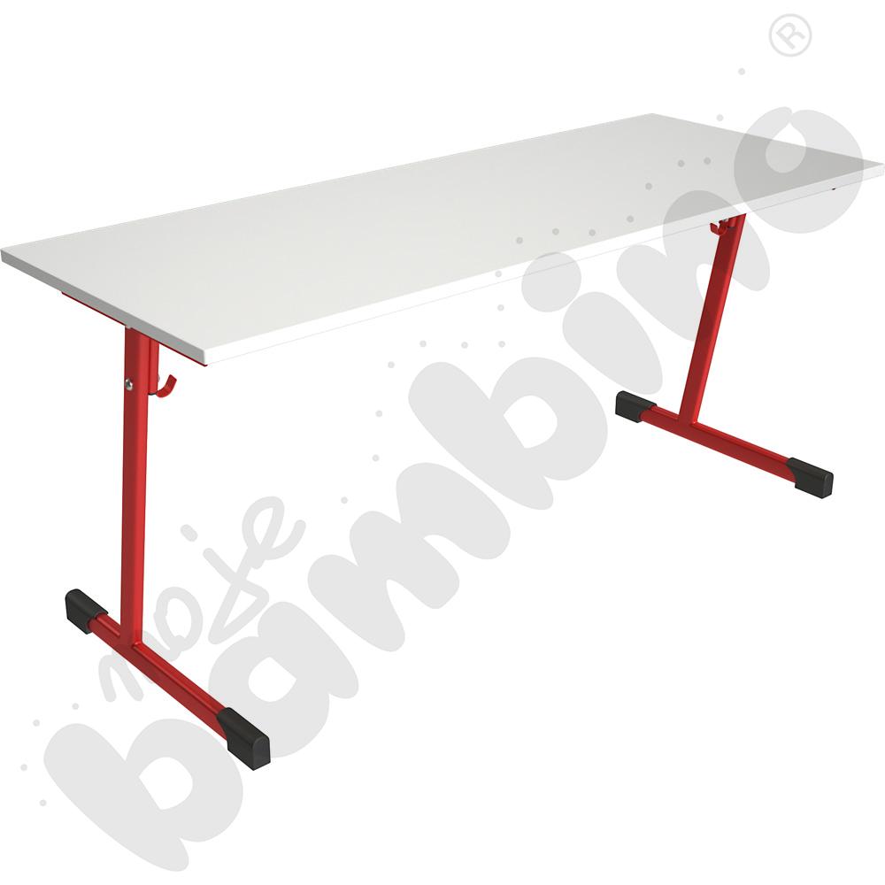 Stół T 130x50 rozm. 3, 2os., stelaż czerwony, blat biały, obrzeże ABS, narożniki proste
