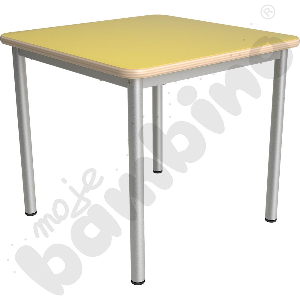 Stół Mila kwadratowy 70x70, HPL - żółty, zaokrąglony, rozm. 4
