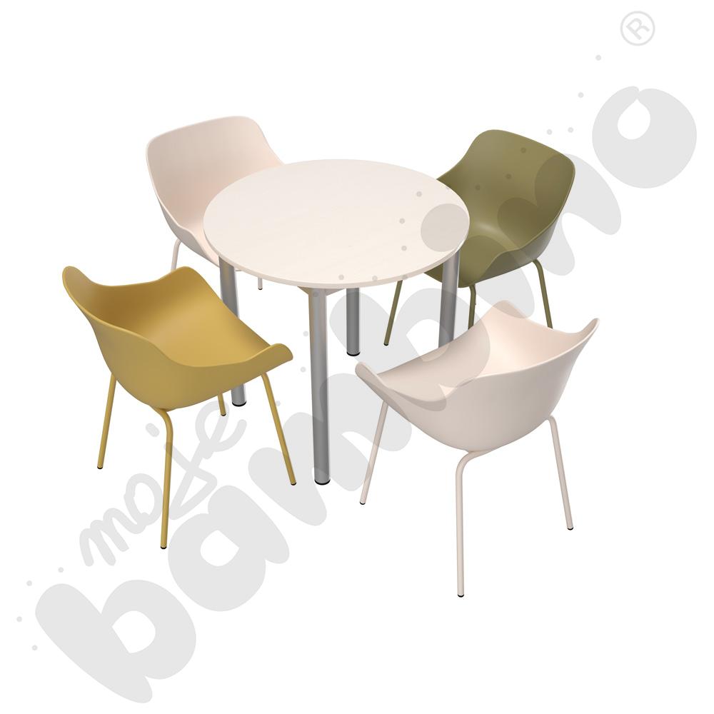 Stół Expo okrągły biały z 4 krzesłami Baltic Basic mix kolorów