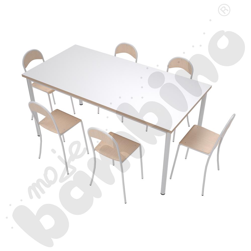 Stół Mila 160 x 80 biały z 6 krzesłami P białymi, rozm. 5