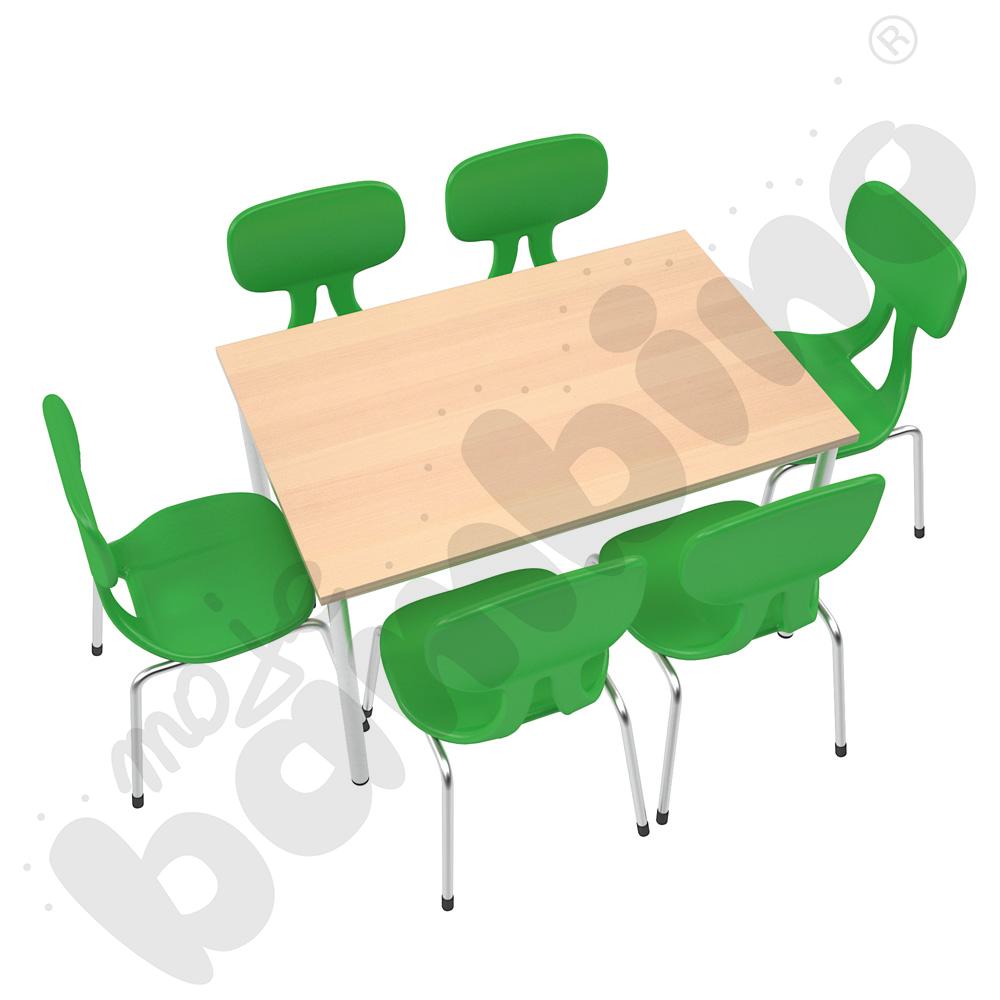 Stół Mila 120 x 80 klon z 6 krzesłami Colores zielonymi, rozm. 6