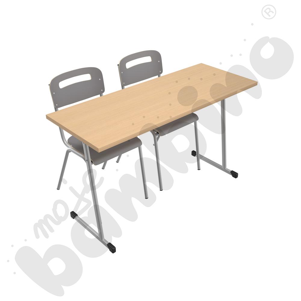 Stół T 2-os. buk z krzesłami H szarymi, rozm. 6, aluminium